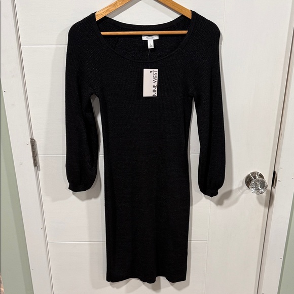 *NWT* Nine West Black Knit Dress with Long Sleeves - Picture 2 of 7